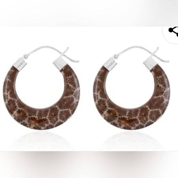 Brown Coral Hoop Earrings in Sterling Silver - Picture 1 of 8
